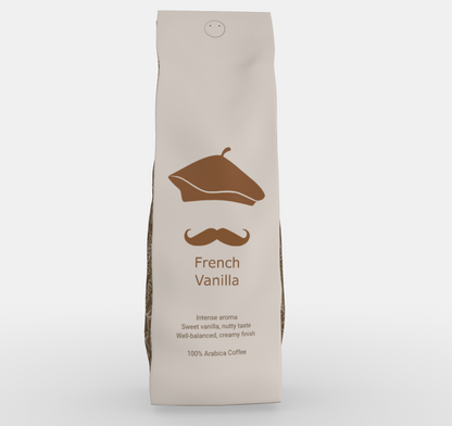 Cafe Bueno Signature French Vanilla Coffee Beans.  Intense aroma. Sweet Vanilla, nutty taste. Well-balanced, creamy finish.  100% Arabica Coffee